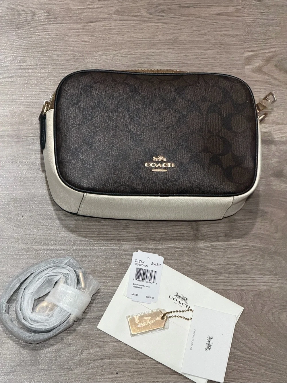 Coach Brown Signature Crossbody with Cream Sides